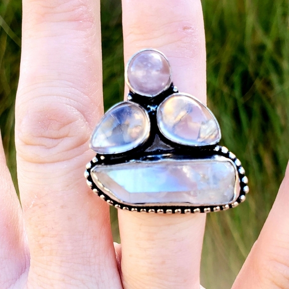 New Rose Quartz & Aura Quartz Crystal 925 Silver Ring. - Picture 12 of 13
